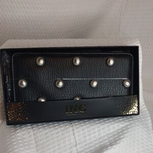 INC International Concepts Black Clutch with Studded Accents